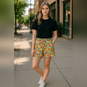 Vintage 90s Liz Sport Pleated Floral High-waisted Shorts, Cottagecore | 10